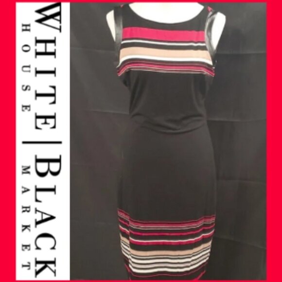 WHBM Leather Accent Stripe Midi Dress SZ 6 - Picture 1 of 12